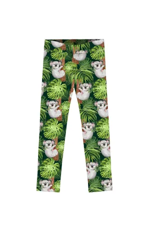 Koala Cuddles Lucy Green Cute Tropical Print Leggings - Kids