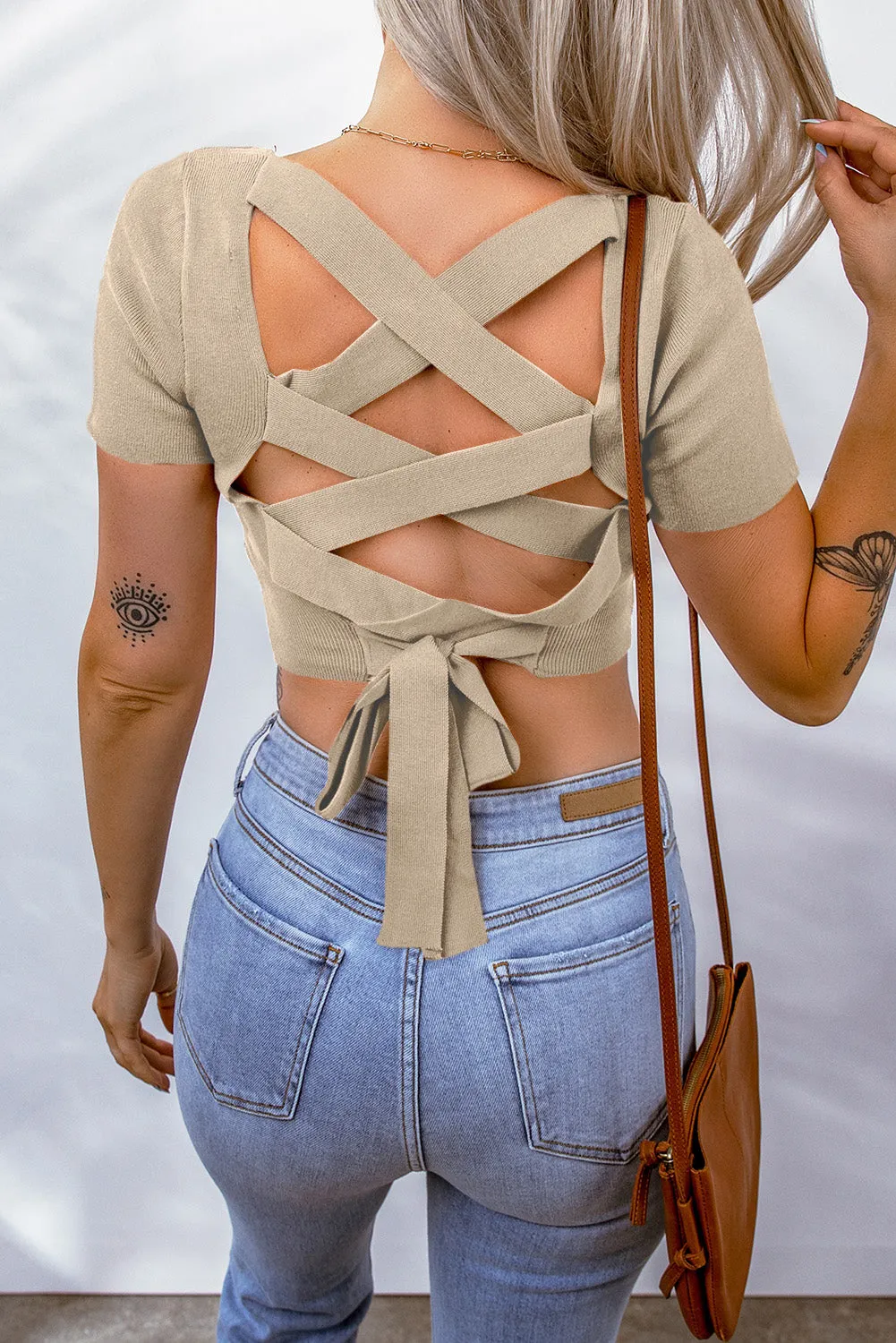 Lace-Up Square Neck Crop Top