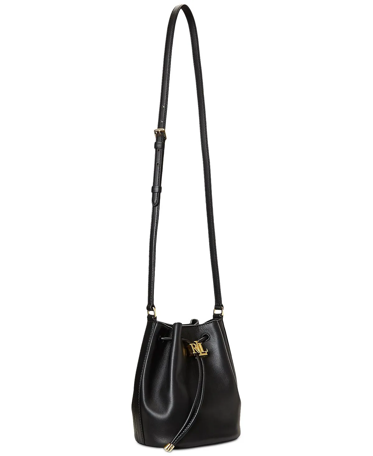 Lauren Ralph Lauren Women's Smooth Leather Medium Drawstring Andie Bag, Black