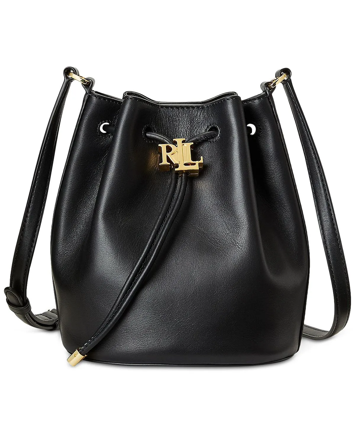 Lauren Ralph Lauren Women's Smooth Leather Medium Drawstring Andie Bag, Black