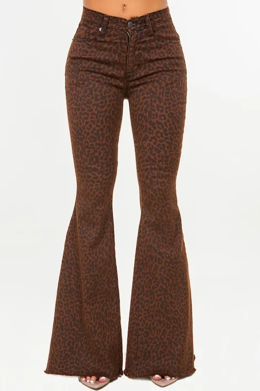 Leopard Print Bell Bottom jean in Brown