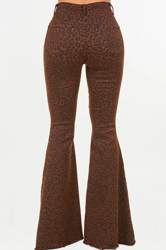 Leopard Print Bell Bottom jean in Brown