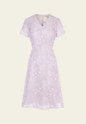 Lilac V-neck Lace Midi Dress