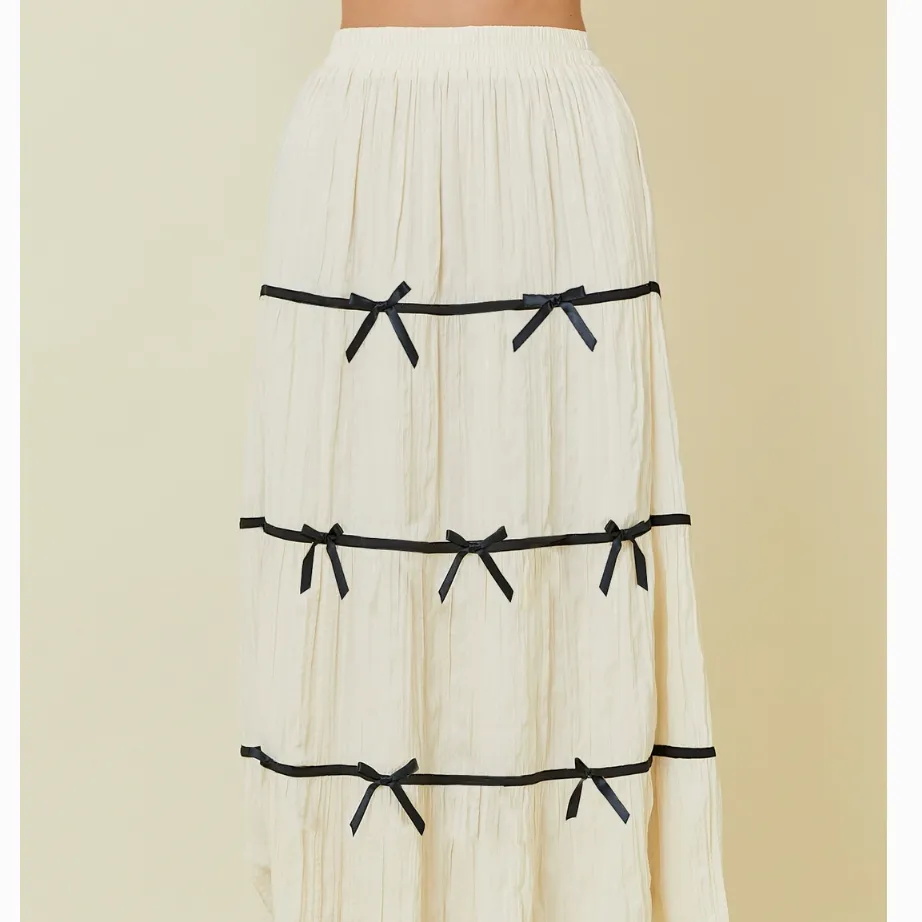 Lucky Me Contrast Bow Detail Maxi Skirt