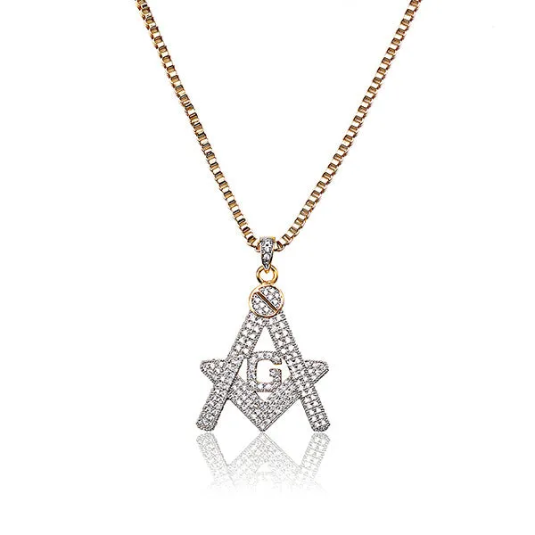 Master Mason Blue Lodge Necklace - Gold Plated Copper Zircon With Rhinestones