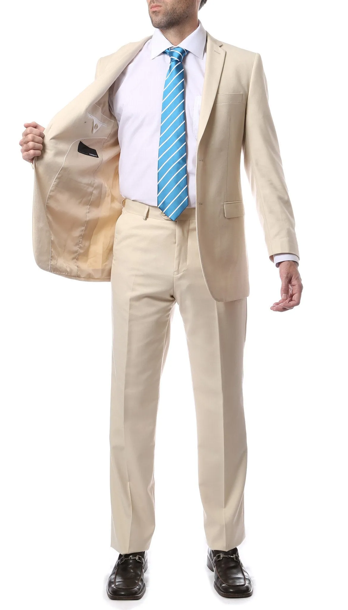 Mens 2 Button Tan Regular Fit Suit