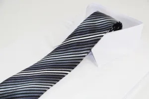 Mens Black, Greys & White Striped Patterned 8cm Neck Tie