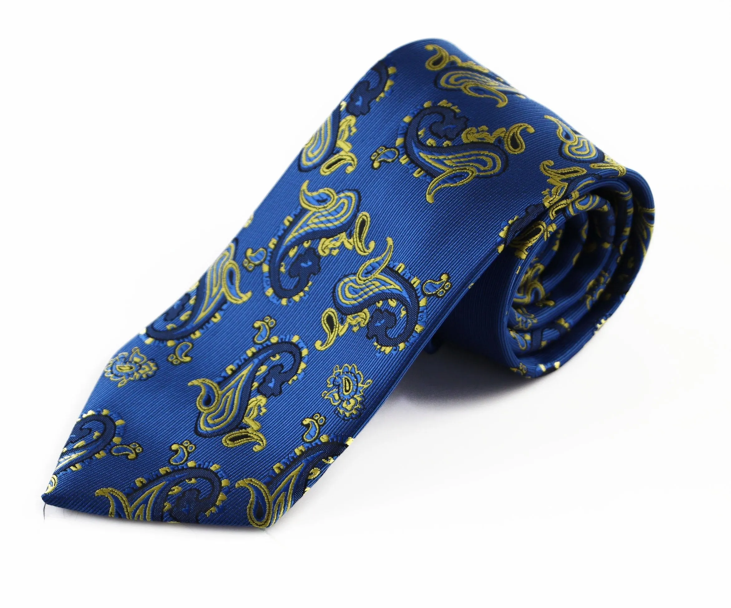 Mens Blue & Yellow Gold Paisley Patterned 8cm Neck Tie