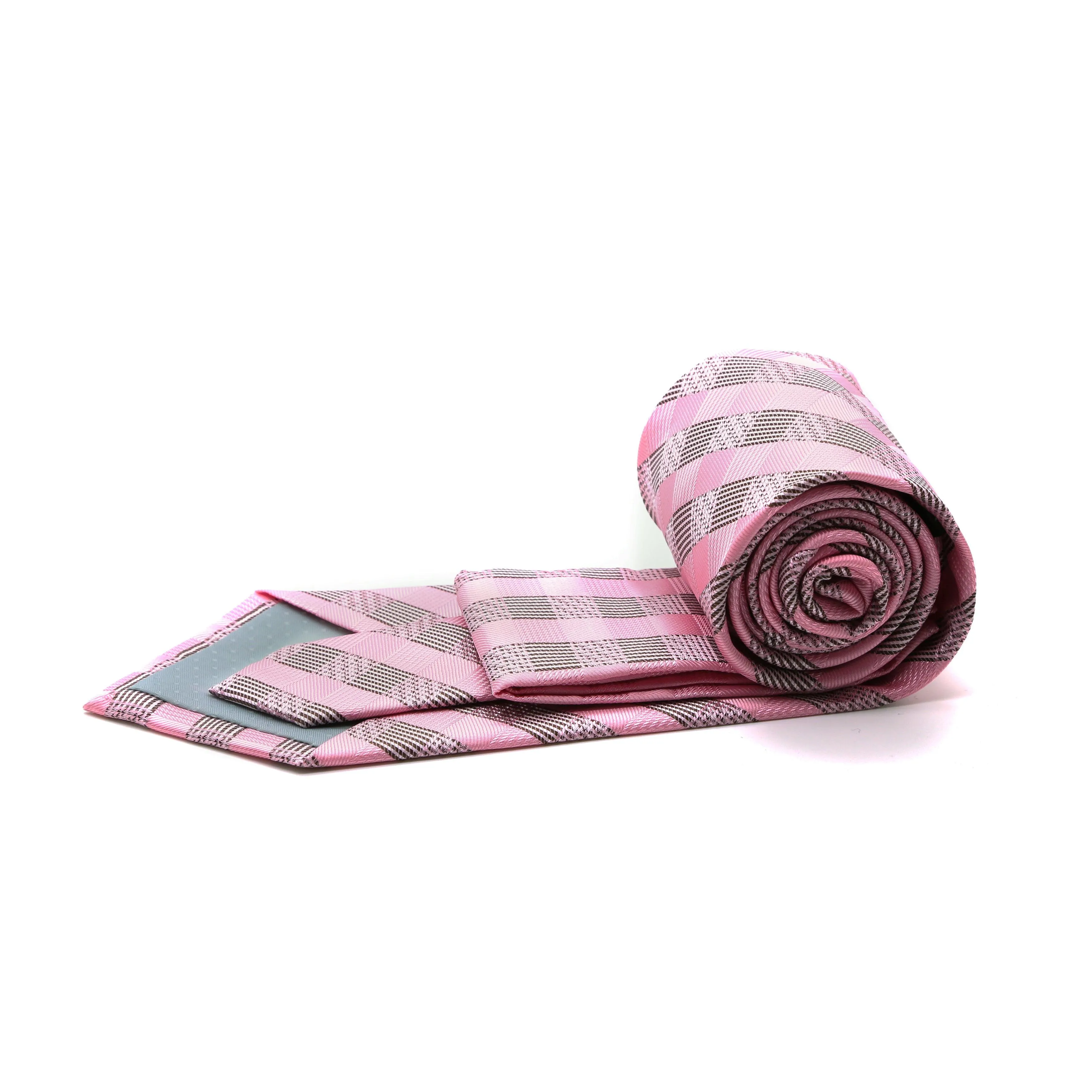 Mens Dads Classic Pink Stripe Pattern Business Casual Necktie & Hanky Set L-5