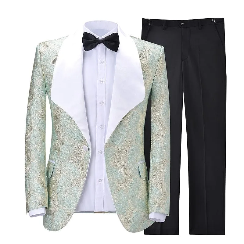 Men's Floral Shawl Lapel Patterned Blazer Dress Suit (Blazer Pants)