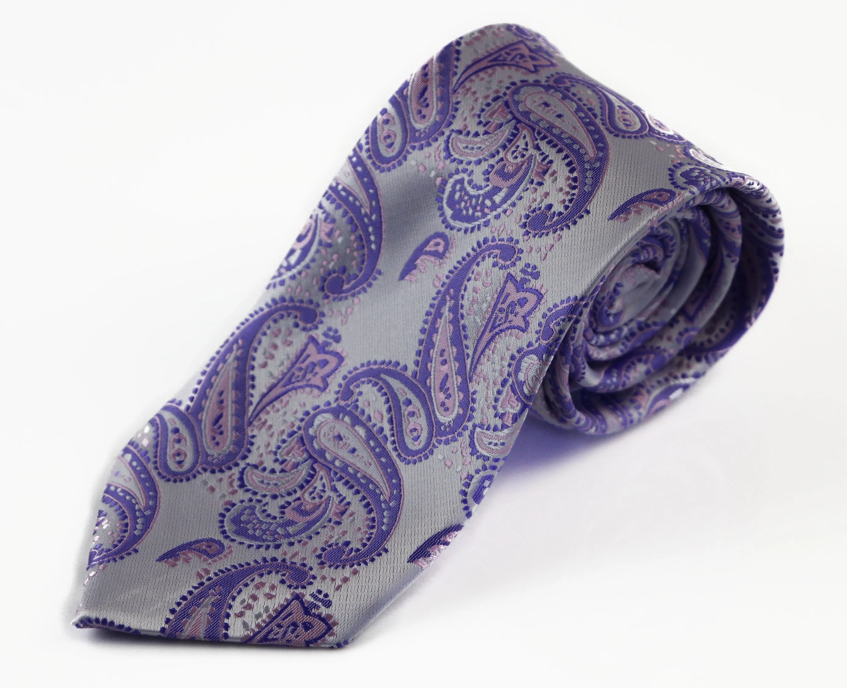 Mens Light Purple & Silver Paisley Patterned 8cm Neck Tie