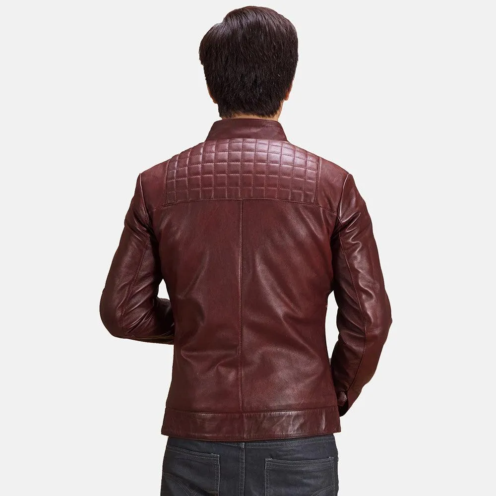 Mens Maroon Leather Biker Jacket