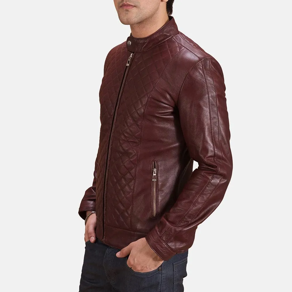 Mens Maroon Leather Biker Jacket