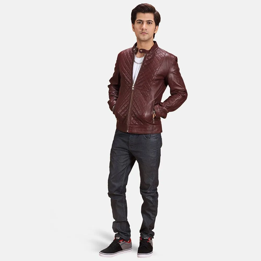 Mens Maroon Leather Biker Jacket