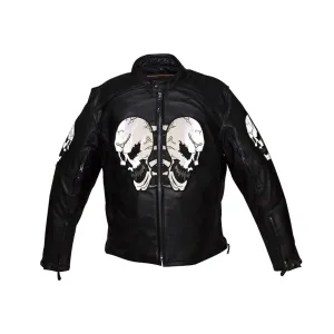 Mens Naked Leather Reflective Skull Motorcycle Jacket With Gun Pockets