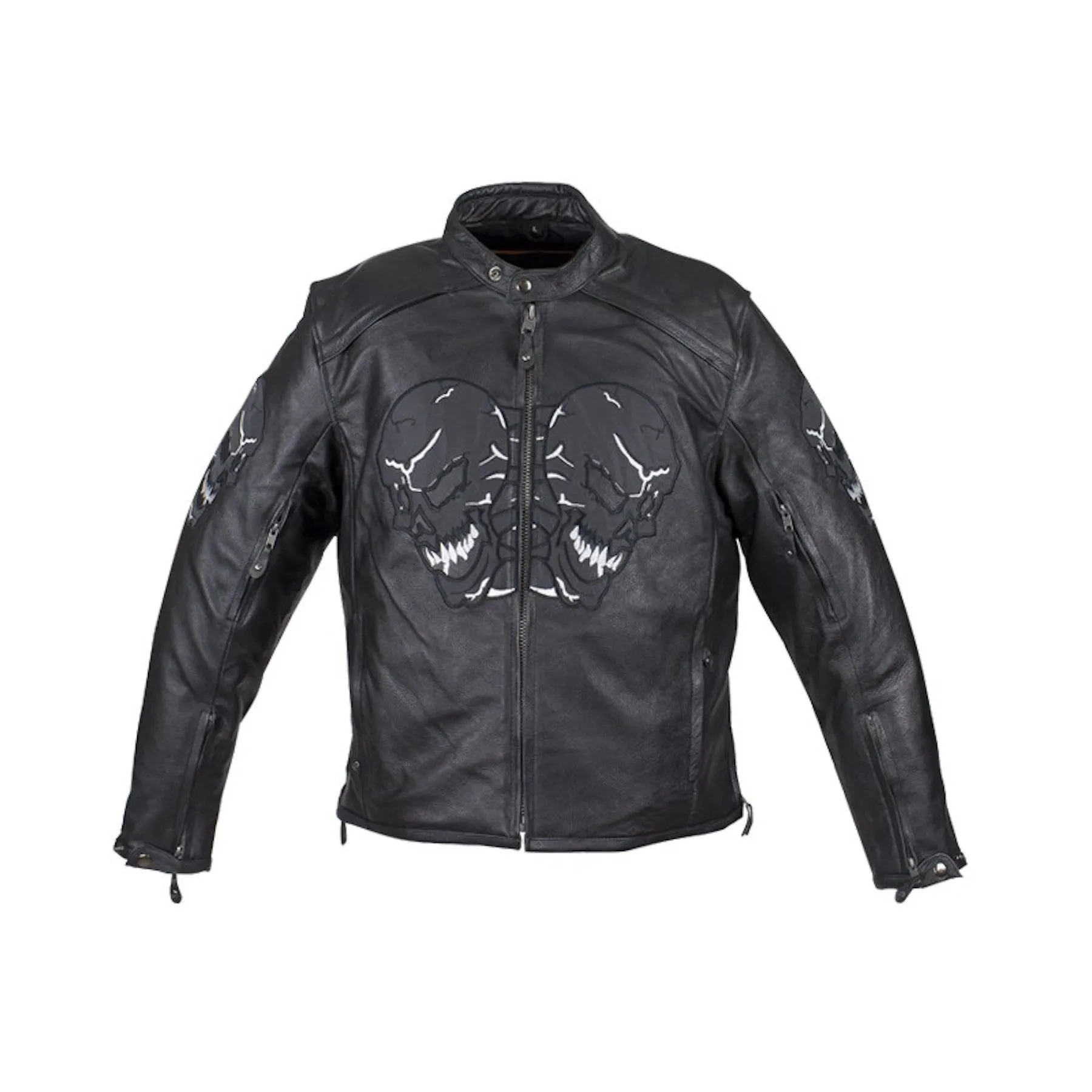 Mens Naked Leather Reflective Skull Motorcycle Jacket With Gun Pockets