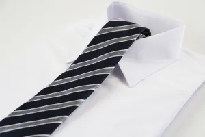 Mens Navy, Black, White & Grey Striped Patterned 8cm Neck Tie