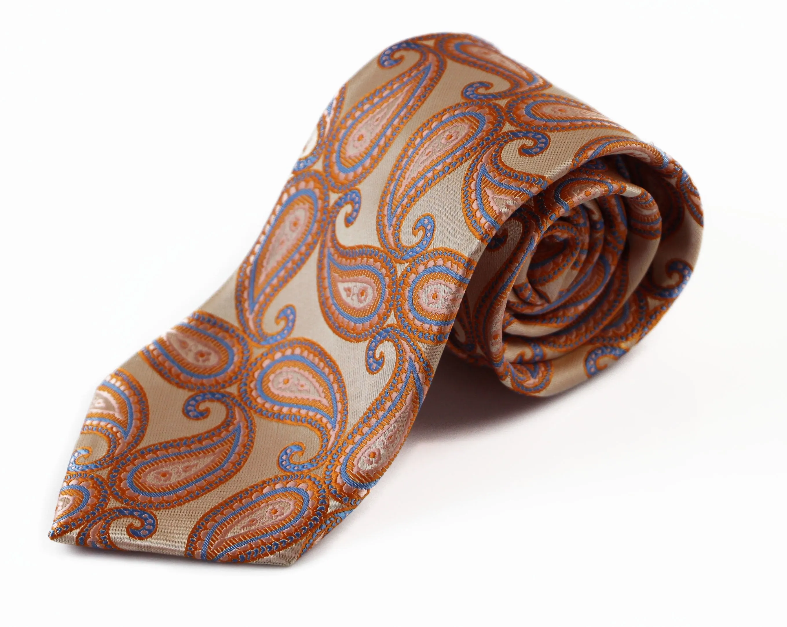 Mens Orange & Blue Paisley Patterned 8cm Neck Tie