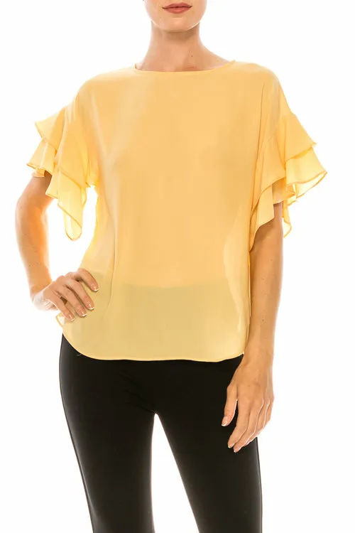 Milano Short Flutter Ruffle Sleeve Top