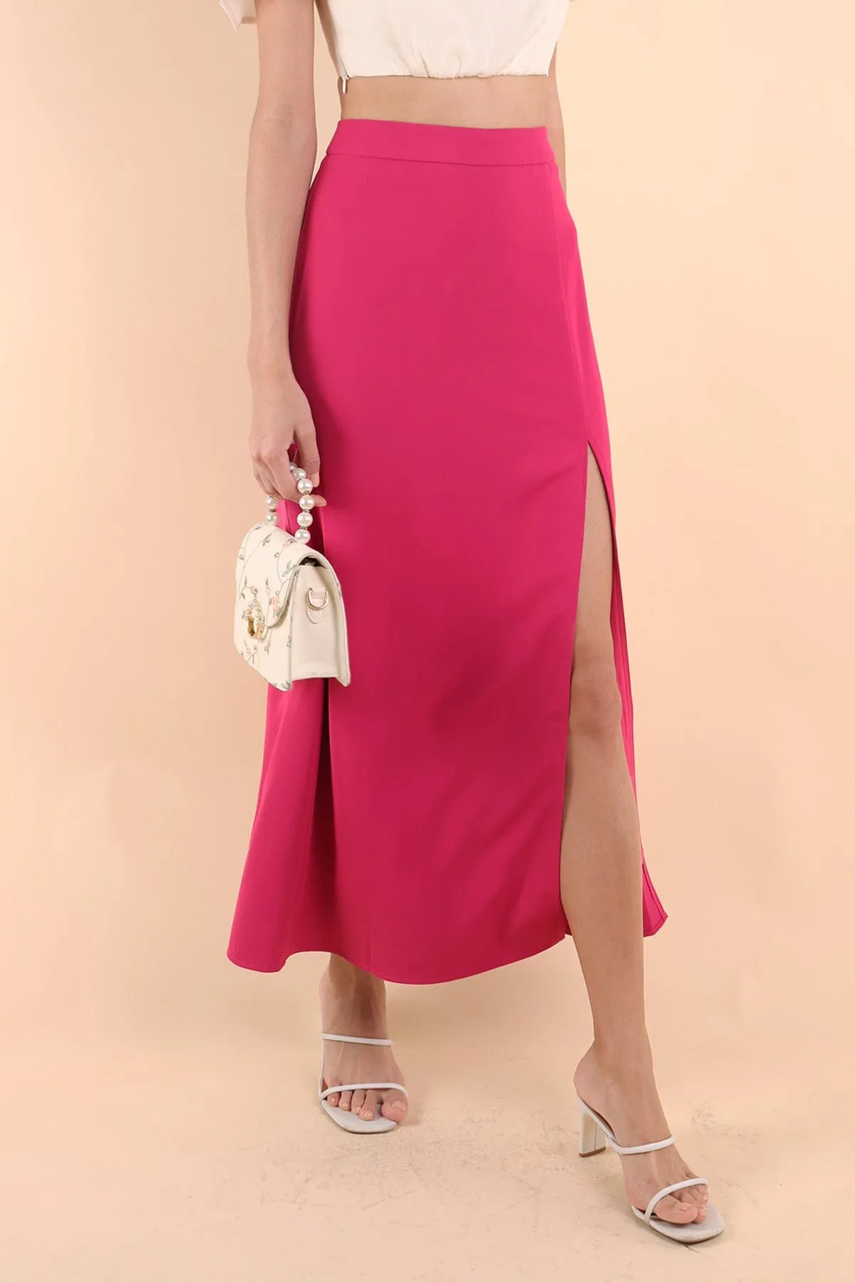 MINNIE SLIT MAXI SKIRT IN BARBIE PINK