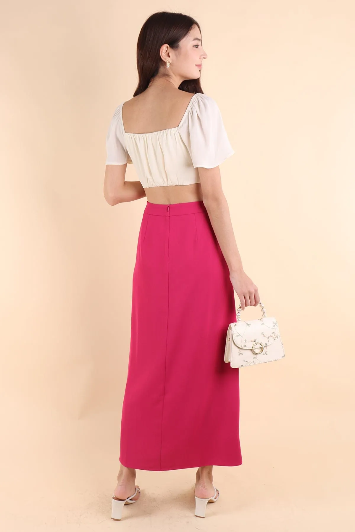 MINNIE SLIT MAXI SKIRT IN BARBIE PINK