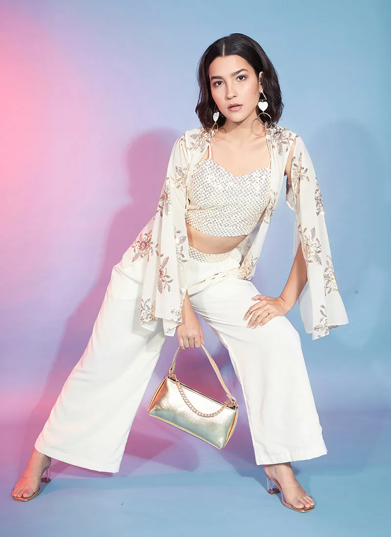 Off White Sequence Embellished Co-Ord Style Pant Suit