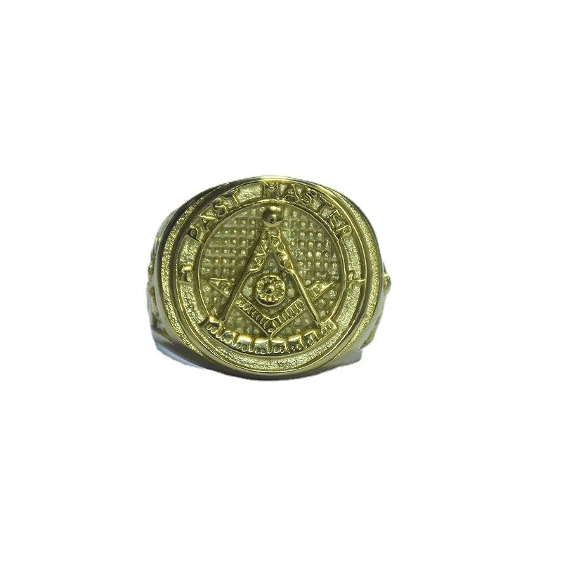 Past Master Blue Lodge Ring - Golden In Stainless Steel