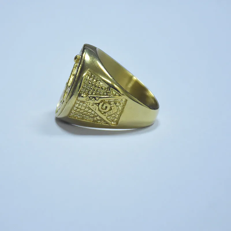 Past Master Blue Lodge Ring - Golden In Stainless Steel