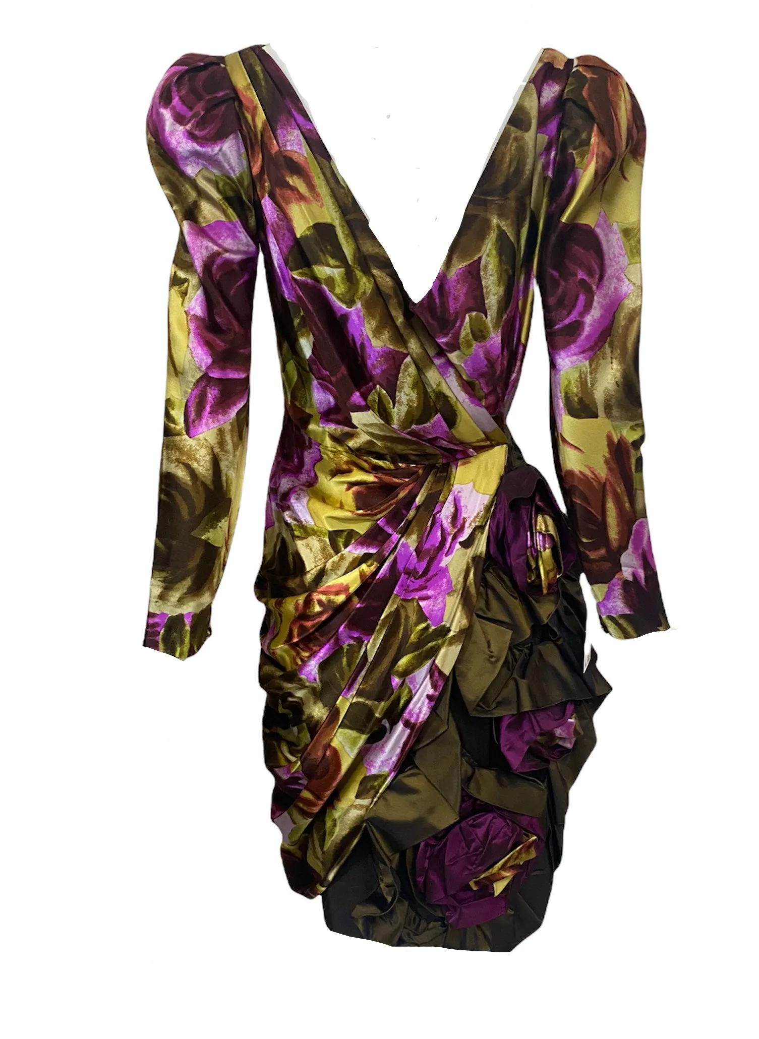 Paul Louis Orrier 80s High Drama Painterly Floral Cocktail Dress