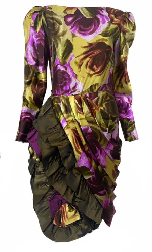 Paul Louis Orrier 80s High Drama Painterly Floral Cocktail Dress