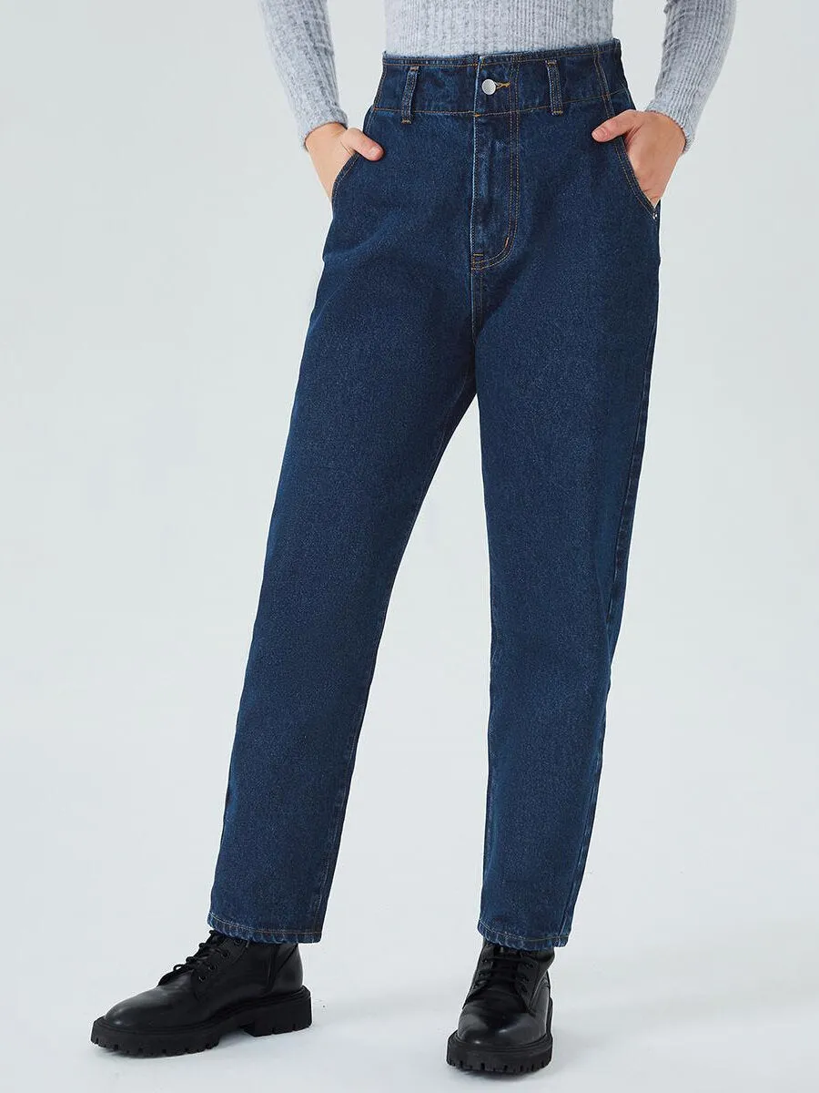 Plain Pocket Elastic Waist Jeans