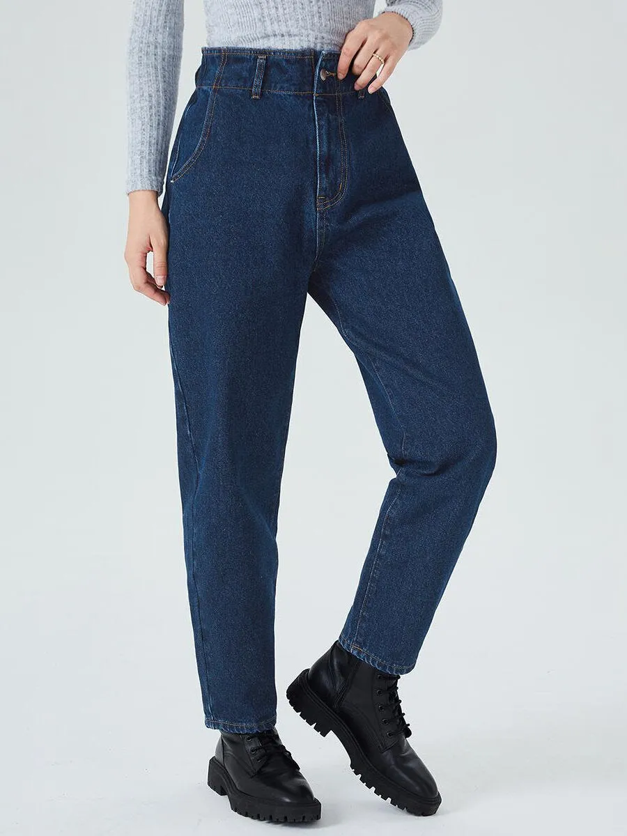 Plain Pocket Elastic Waist Jeans