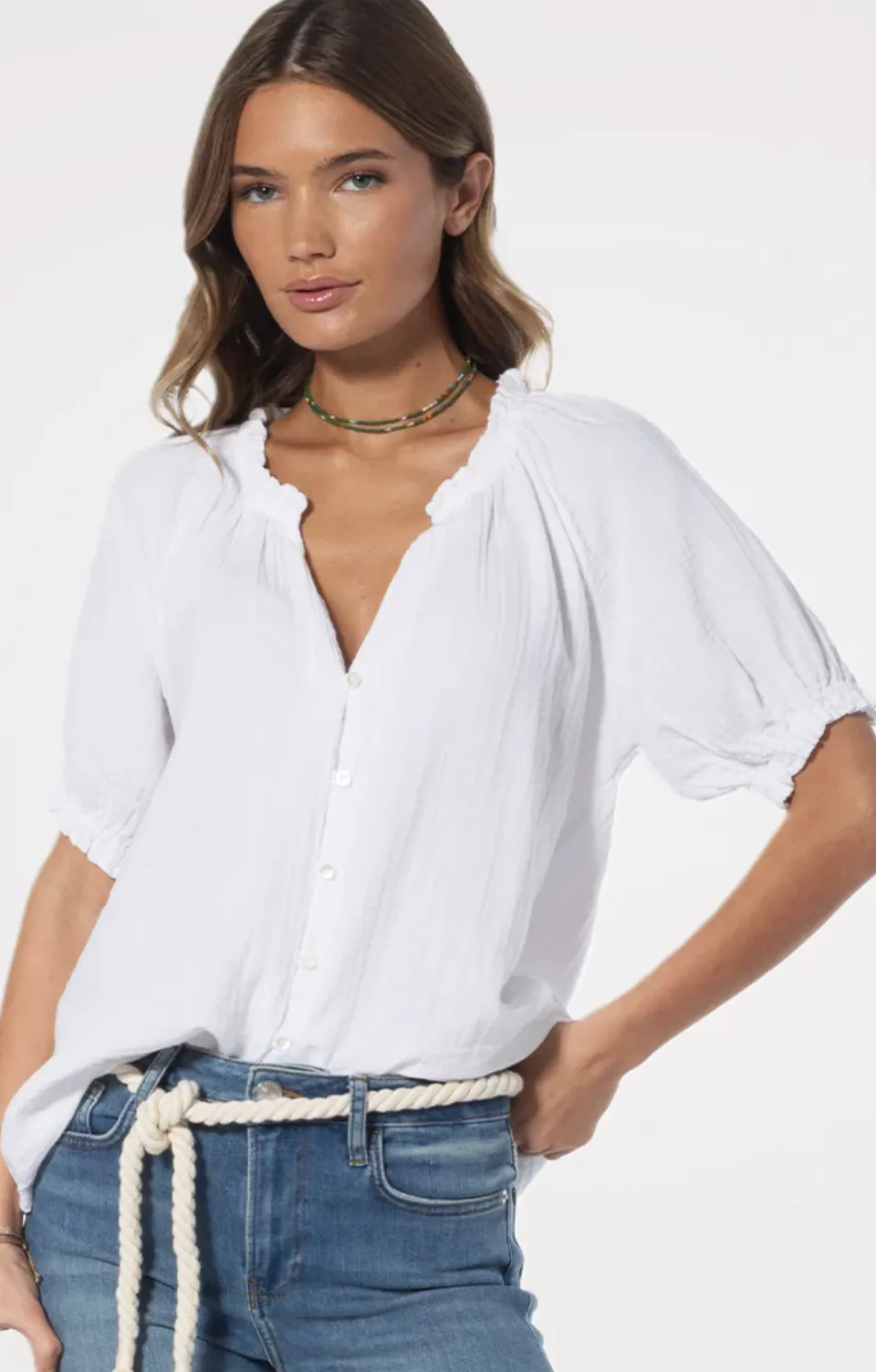 Puff Sleeve Button Up Top