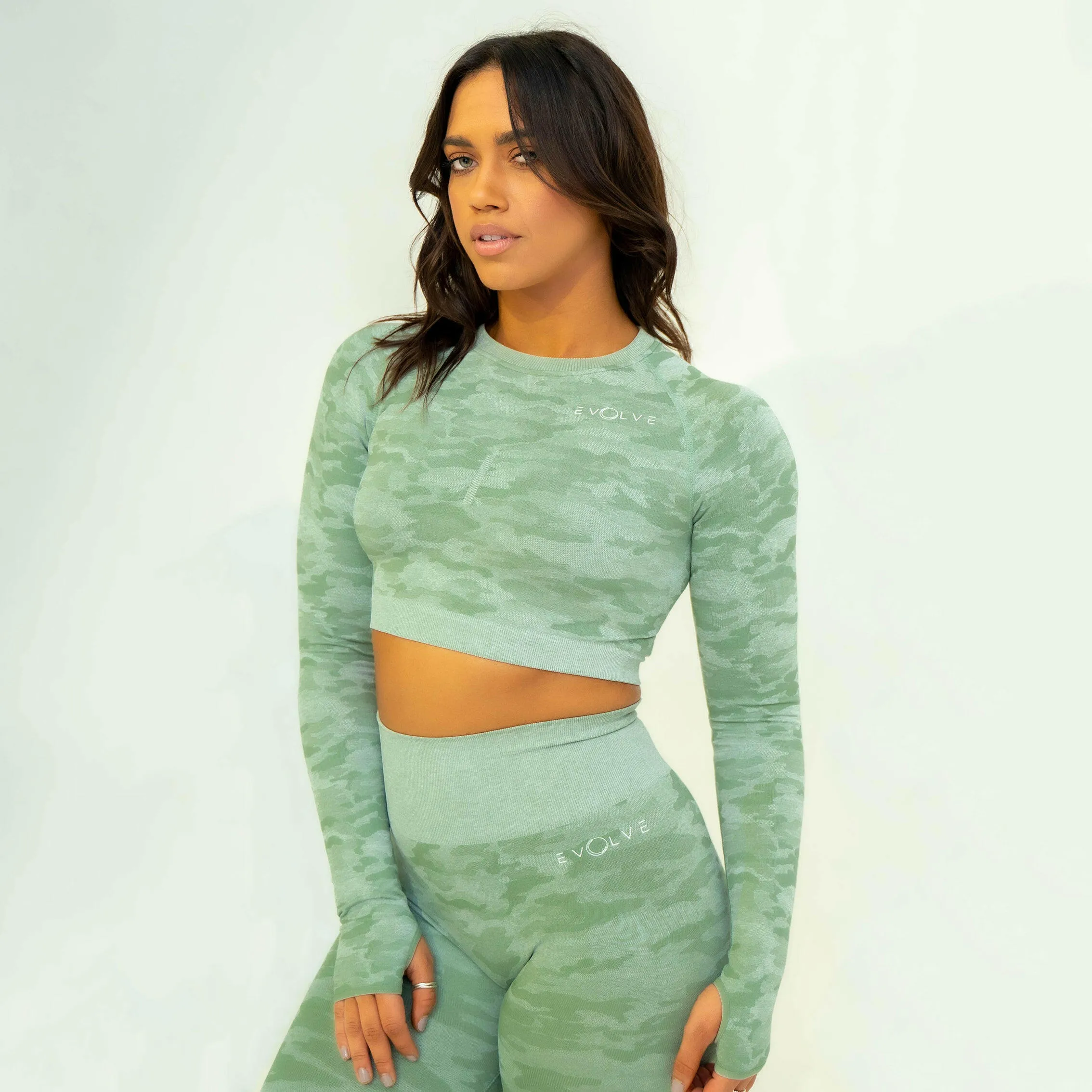 Rebel Seamless Crop Top (Camo Light Green)