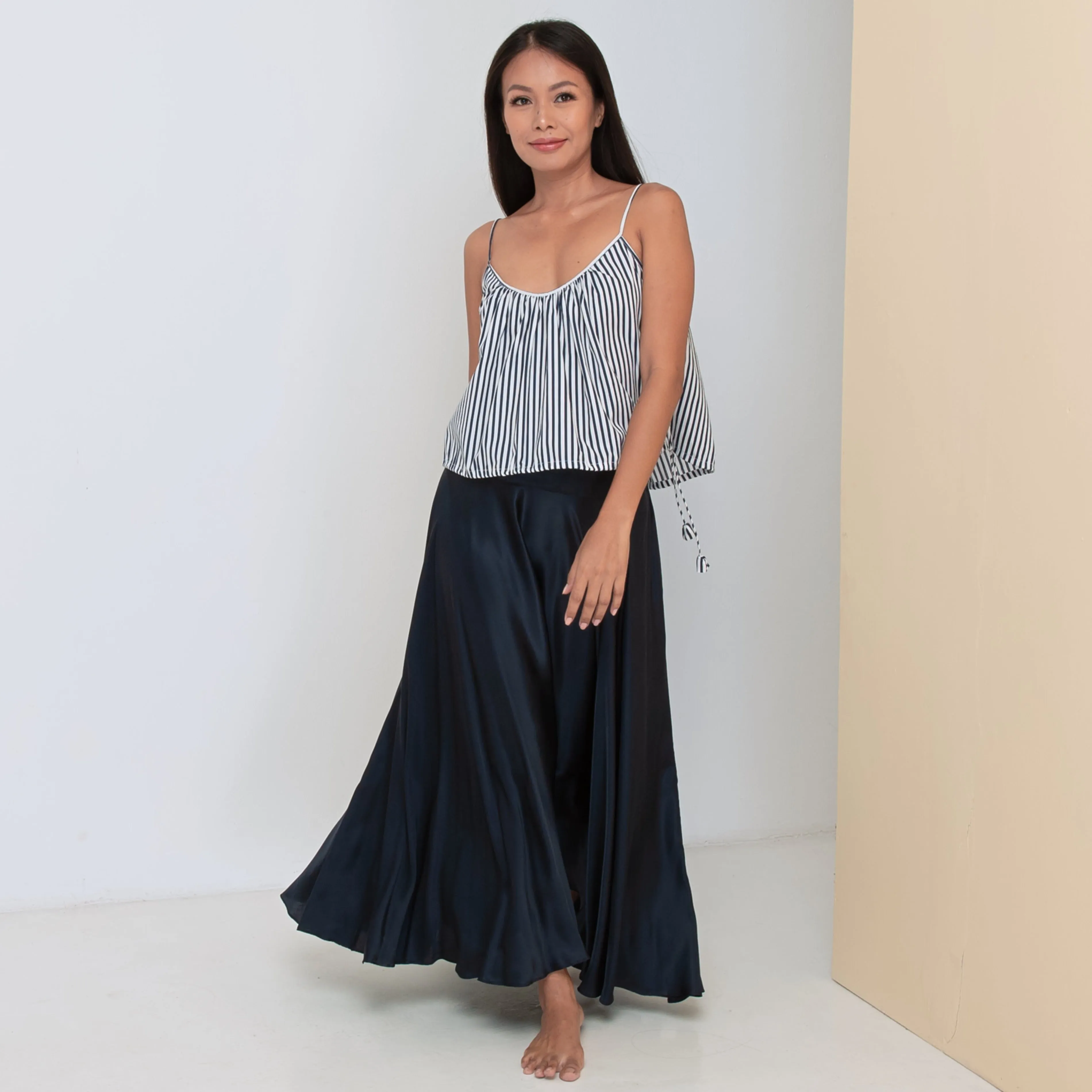 RINKI FLOW STRING CAMISOLE - Cotton Voile | Stripe Midnight Blue & Off White