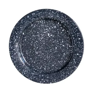 Round Enamelware 8-Inch Dinner Plates for Home and Camping, Splattered Midnight Black, Set of 6