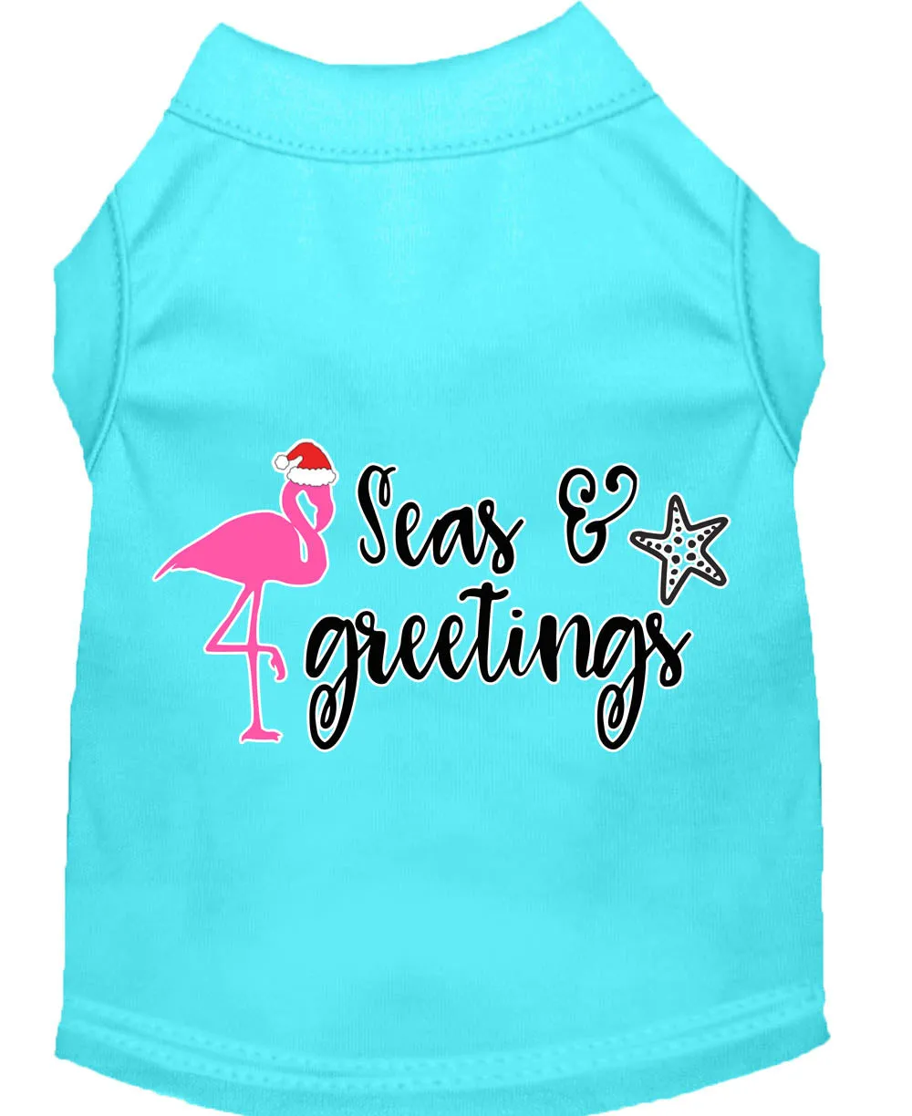 Seas And Greetings Screen Print Dog Shirt Aqua Xxxl