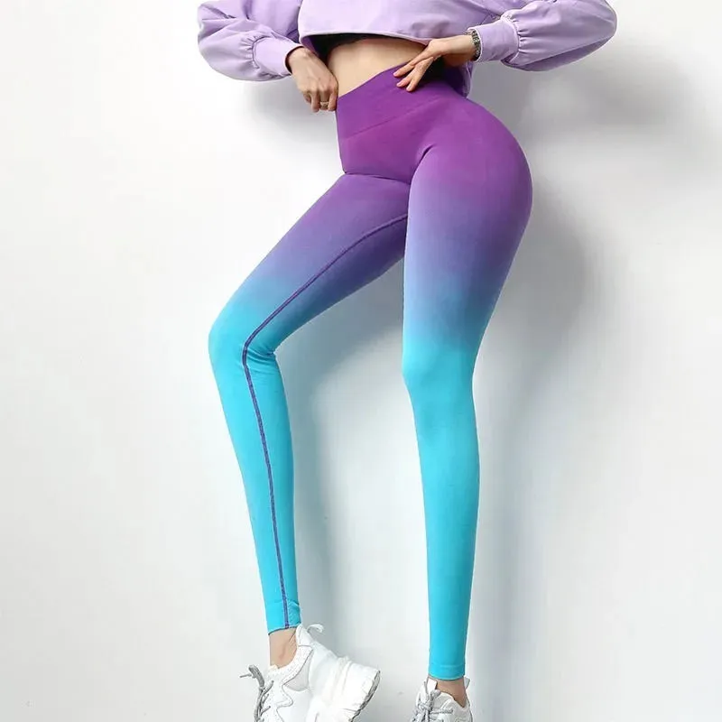 Sexy Gradient Yoga Pants Push Up Sport Fitness Jogging Pants Women High Waist Workout Honey Peach Hip Lifting Elastic Leggings