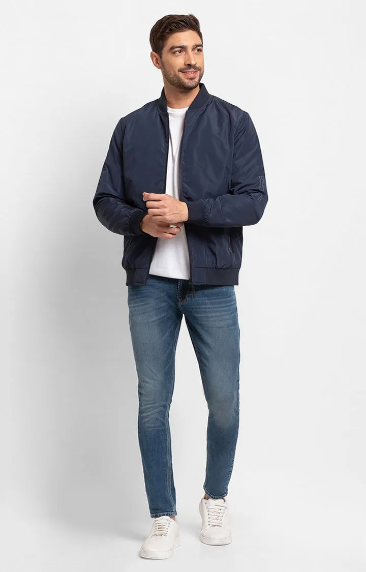 Spykar Navy Blue Polyester Full Sleeve Casual Jacket For Men