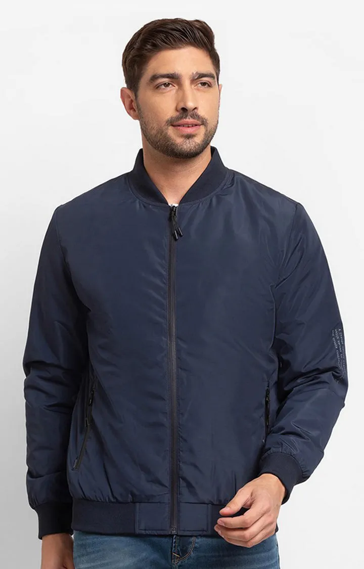 Spykar Navy Blue Polyester Full Sleeve Casual Jacket For Men