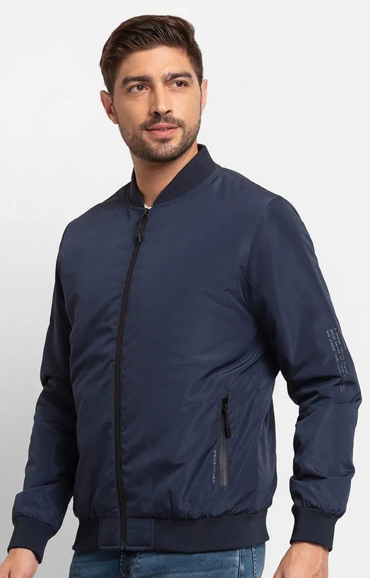 Spykar Navy Blue Polyester Full Sleeve Casual Jacket For Men