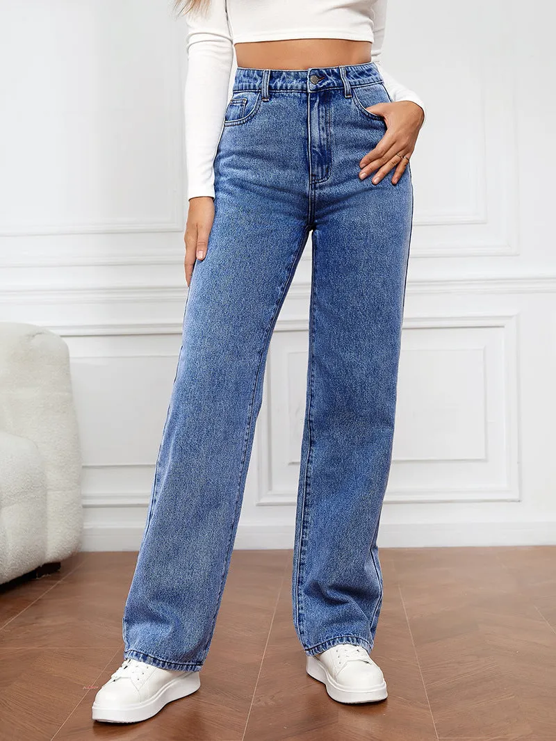 Stretch Washed Denim Stylish Straight-leg Pants