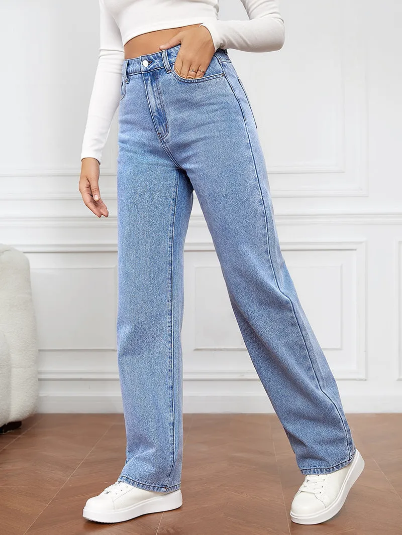 Stretch Washed Denim Stylish Straight-leg Pants