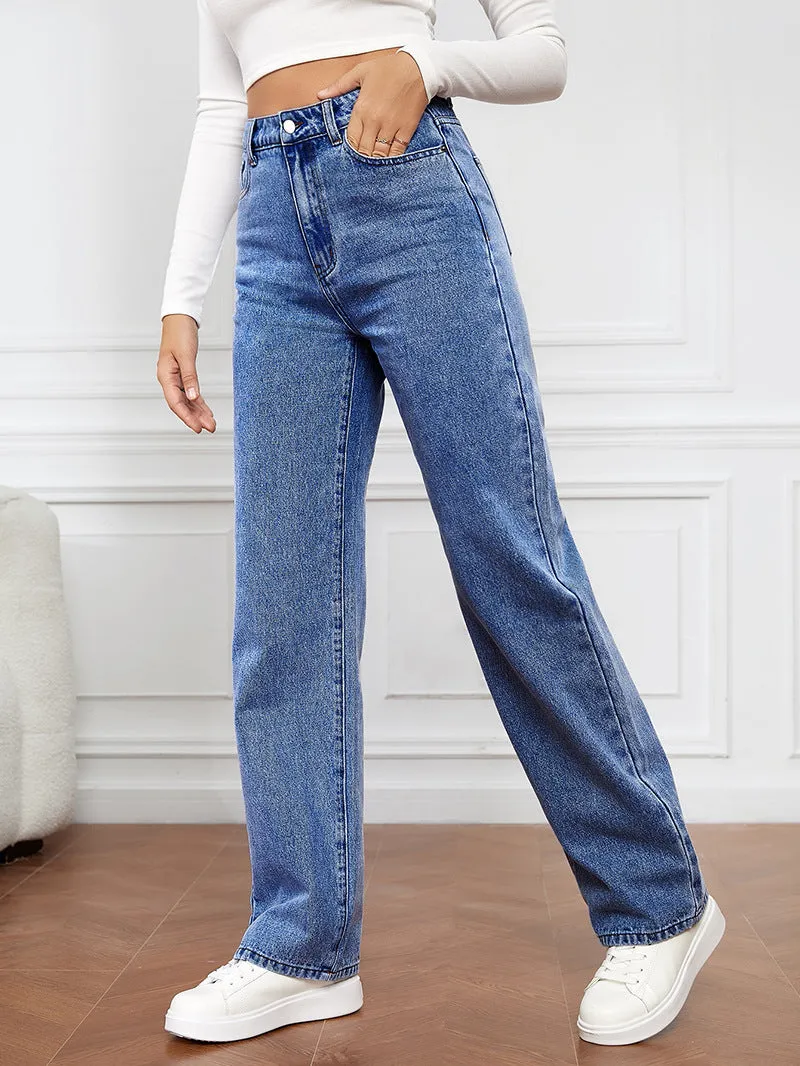 Stretch Washed Denim Stylish Straight-leg Pants