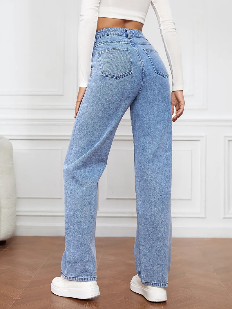 Stretch Washed Denim Stylish Straight-leg Pants