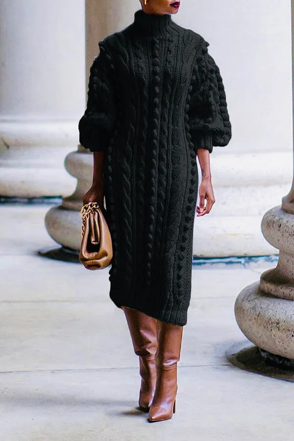 Stylish Cable Knit Split Hem Midi Dress