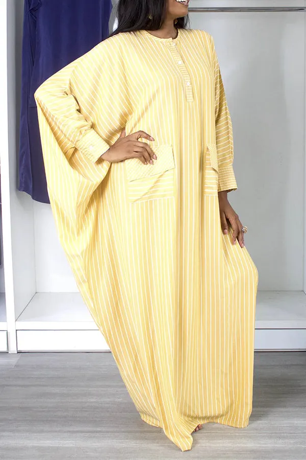 Stylish Striped Flap Pocket Maxi Dress