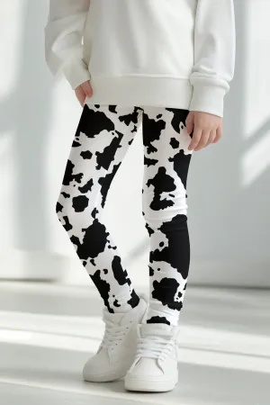 Te Amo MOO-cho Lucy White & Black Cow Print Cute Leggings - Girls