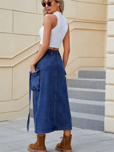 That's Bae Slit Pocketed High Waist Denim Skirt