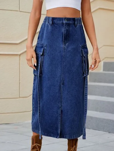 That's Bae Slit Pocketed High Waist Denim Skirt